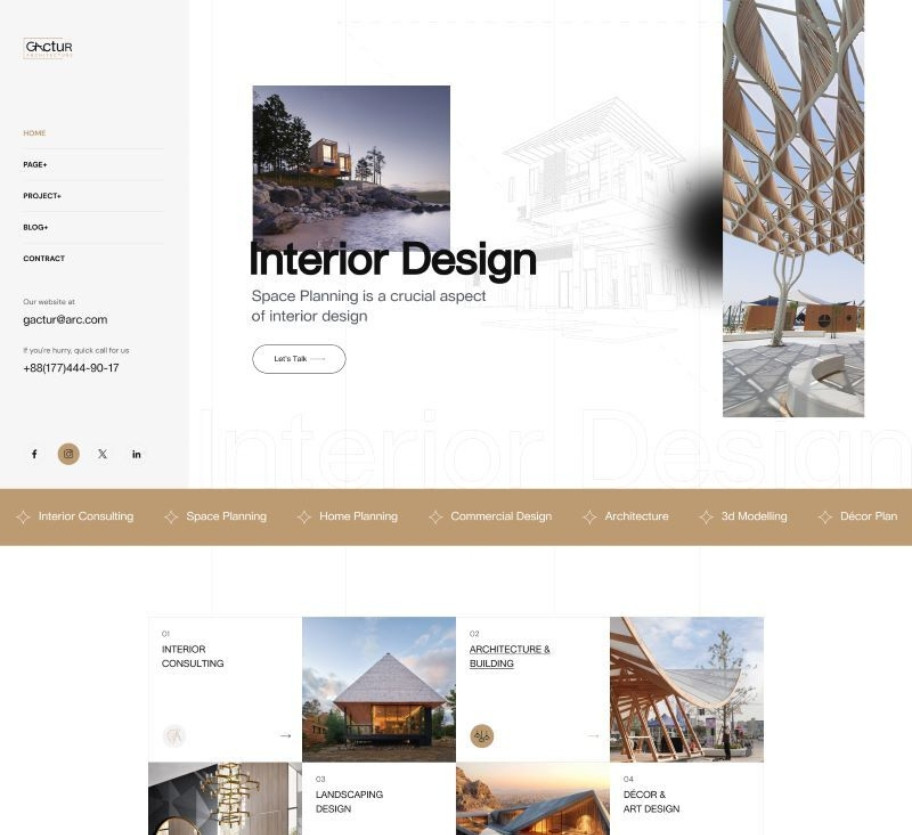 Mẫu website nội thất Gactur phiên bản 2 màu sáng NT002