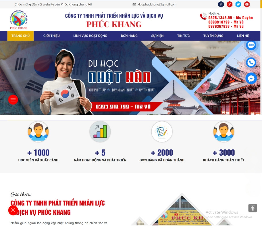 Mẫu website công ty xuất khẩu lao động Phúc Khang XK001