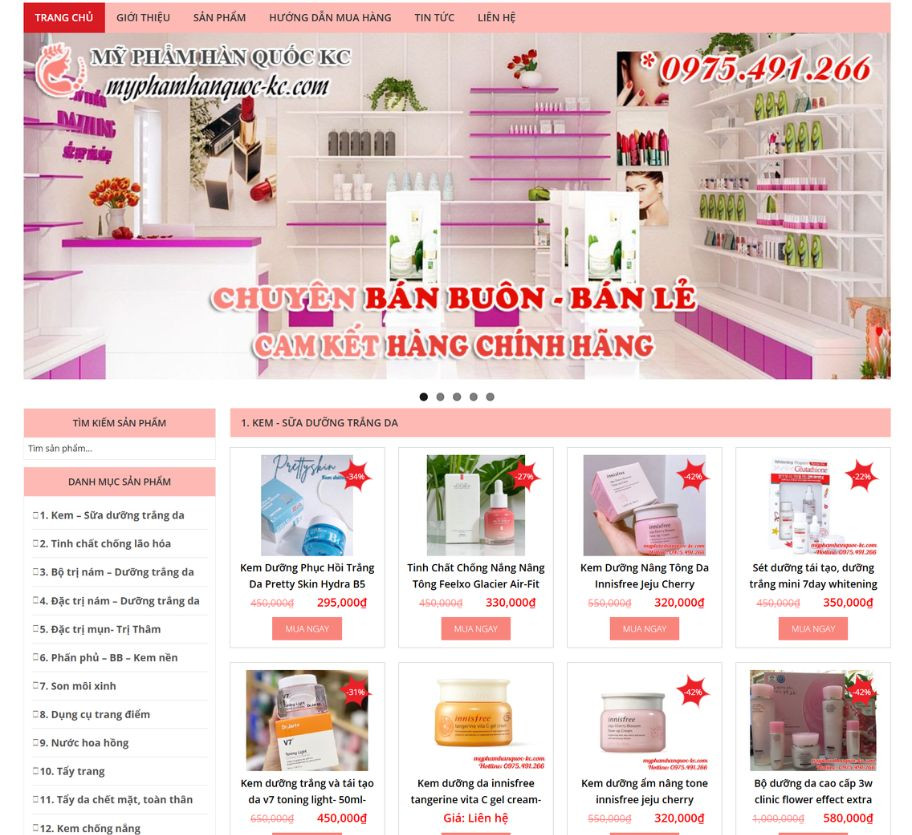 Mẫu website mỹ phẩm Hàn Quốc MP004