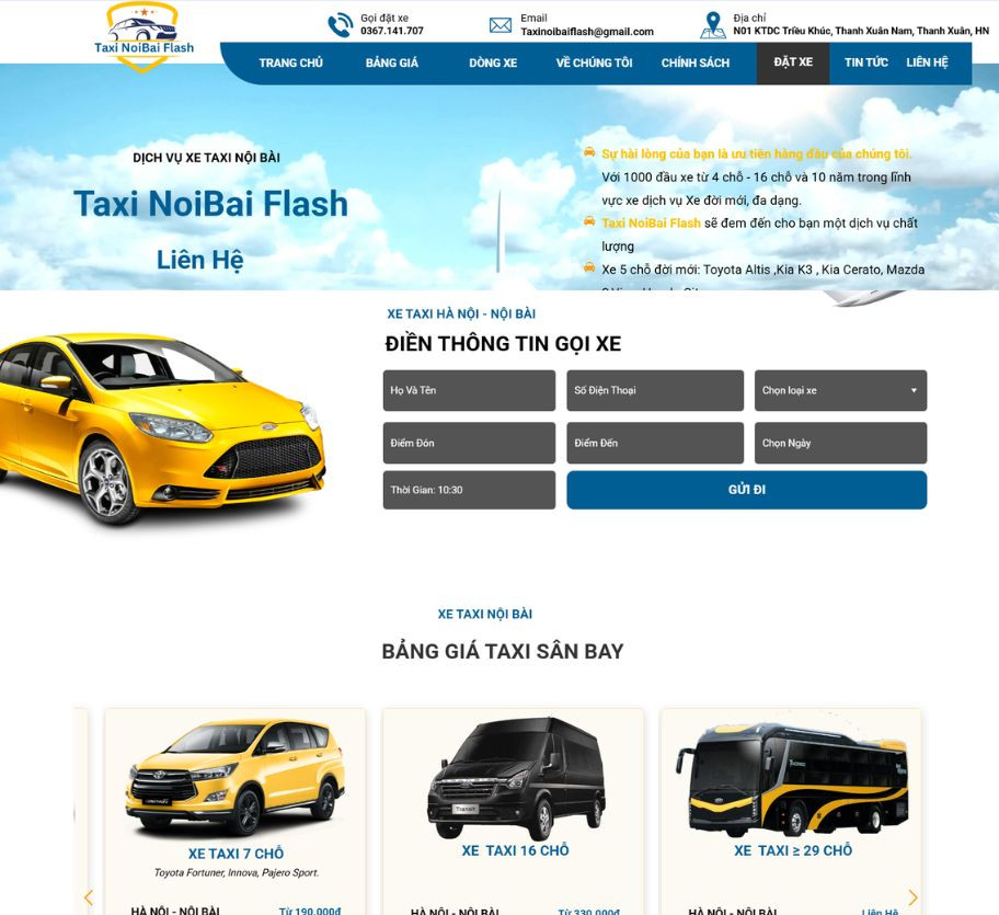 Mẫu giao diện website taxi flash TX001