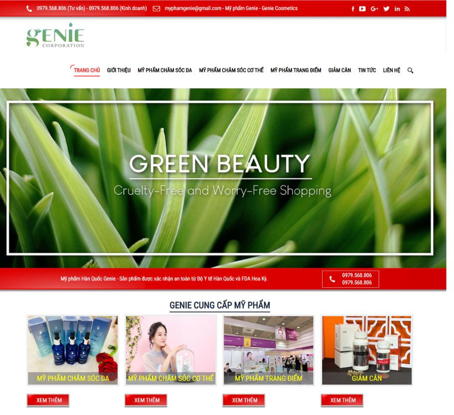 Giao diện website mỹ phẩm genie MP005