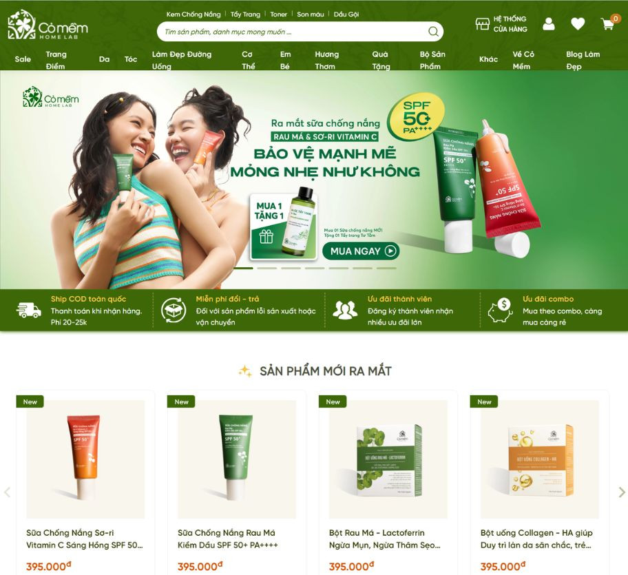 Mẫu website mỹ phẩm Cỏ Mềm MP007