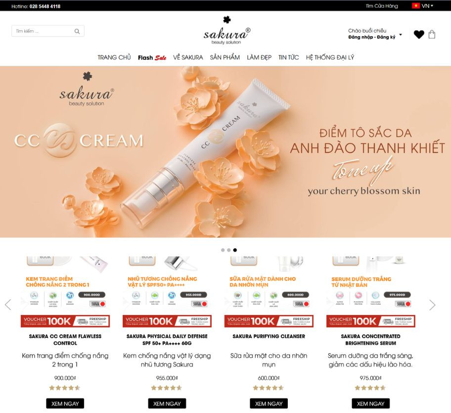 Giao diện website mỹ phẩm Sakura MP008