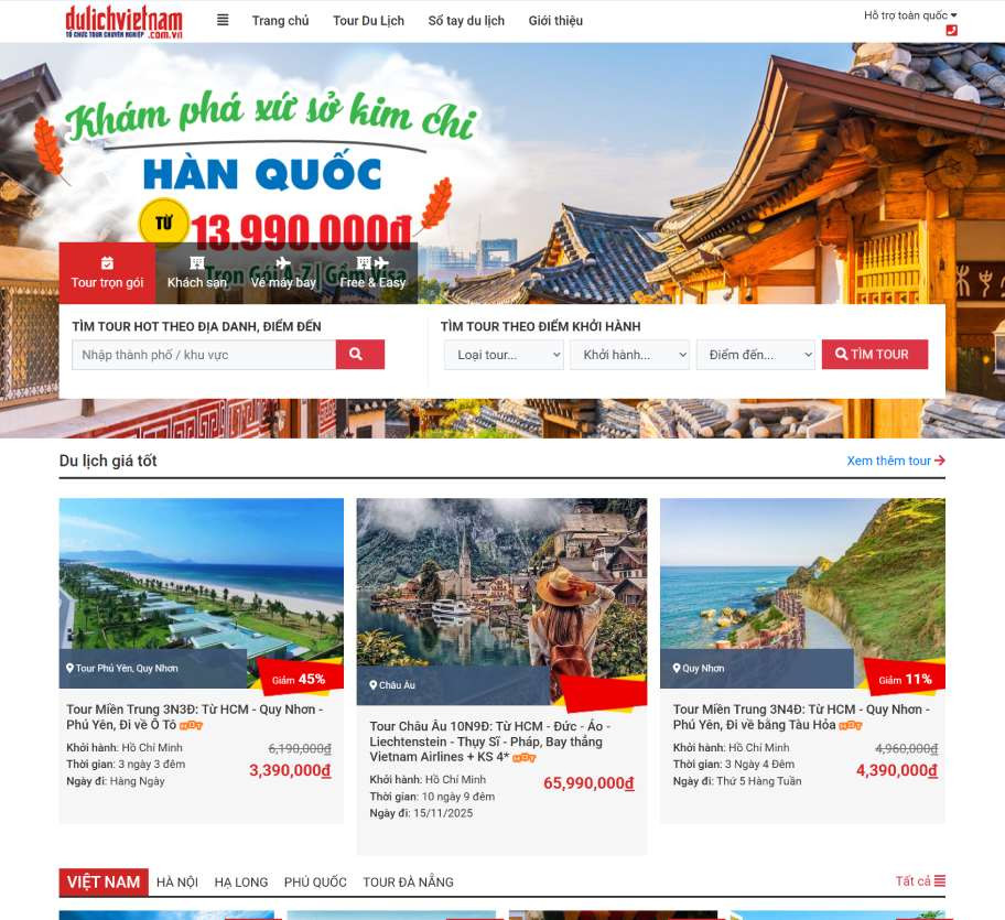Mẫu website du lịch đặt tour nội địa DL006