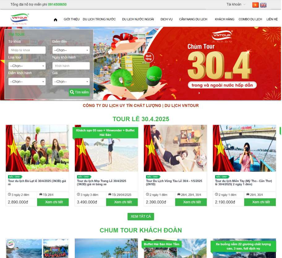 Mẫu website du lịch Vntour DL008