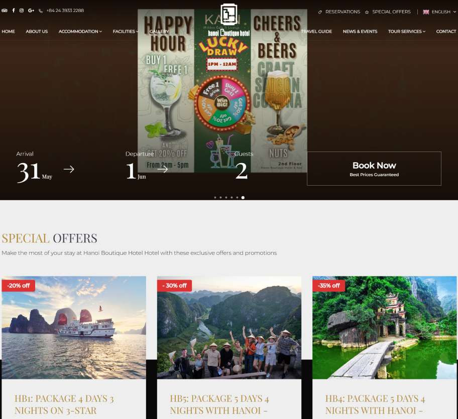 Mẫu website khách sạn HanoiBoutiQuehotel KS003